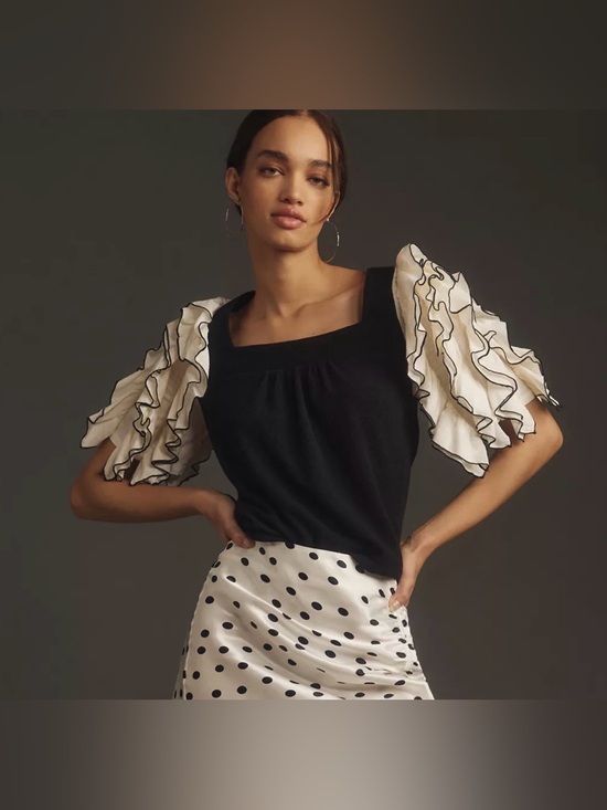 Sunday in Brooklyn Tops - Sunday in Brooklyn Square-Neck Ruffle-Sleeve Babydoll Top from Anthropologie